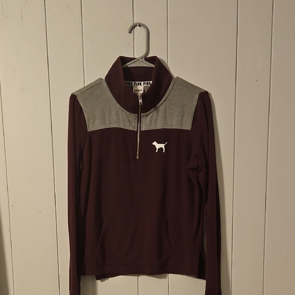 PINK Victoria's Secret Maroon and Gray Women's Sweater